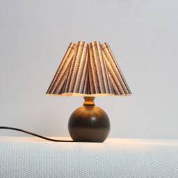 Handmade Grey Striped Fabric Lampshade Ceramic Bedside Lamp