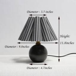 Handmade Grey Striped Fabric Lampshade Ceramic Bedside Lamp - thumbnail 2