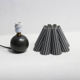 Handmade Grey Striped Fabric Lampshade Ceramic Bedside Lamp - thumbnail 3