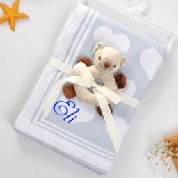 Personalized Baby Blanket Cotton Blanket - Blue Hearts Custom Monogram /Name Embroidered Gift Shower /Infant Warm Blanket Cozy