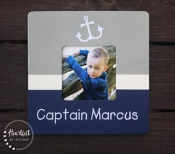 Personalized Nautical Wood Picture Frame - Baby Captain Gift