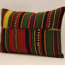 Vintage Kilim Lumbar Pillow Cover, Wool Boho Cushion - 14x20 In - thumbnail 3
