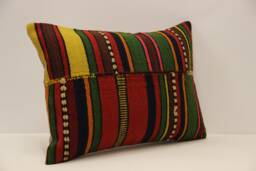 Vintage Kilim Lumbar Pillow Cover, Wool Boho Cushion - 14x20 In - thumbnail 1