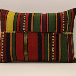 Vintage Kilim Lumbar Pillow Cover, Wool Boho Cushion - 14x20 In - thumbnail 2