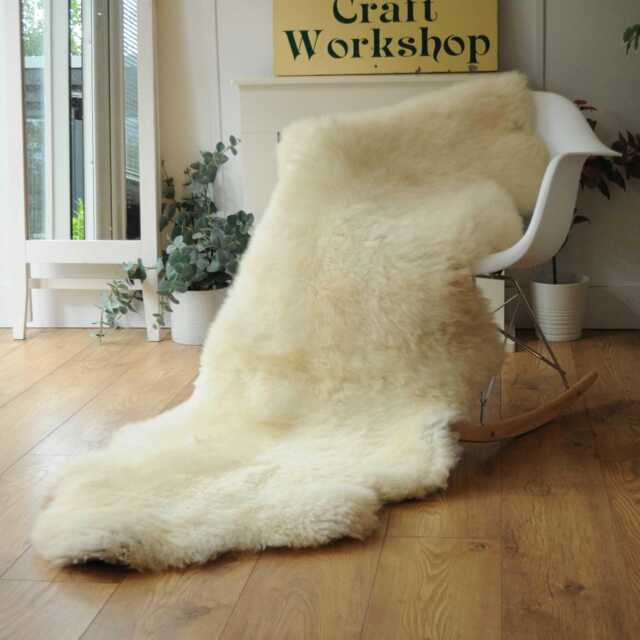 "100% British Rare Breed Double Sheepskin Rug in Undyed ""Sunlit Cream" - image 1