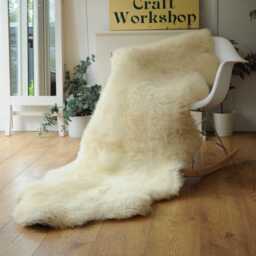 "100% British Rare Breed Double Sheepskin Rug in Undyed ""Sunlit Cream" - thumbnail 1