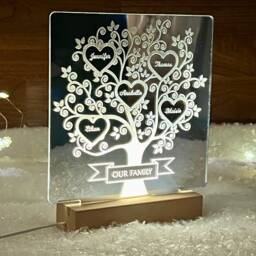 Personalised Family Tree Names Night Light, Personalized Gift For Parents Grandparents, Custom Lamp Christmas Kids Grandchildren - thumbnail 2