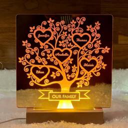 Personalised Family Tree Names Night Light, Personalized Gift For Parents Grandparents, Custom Lamp Christmas Kids Grandchildren - thumbnail 1