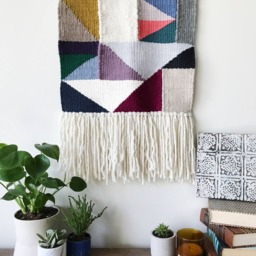 Custom - Multi-Color Large Triangle Wall Hanging, Weaving, Statement Art, Yarn Tapestry, Woven Weaving - thumbnail 3