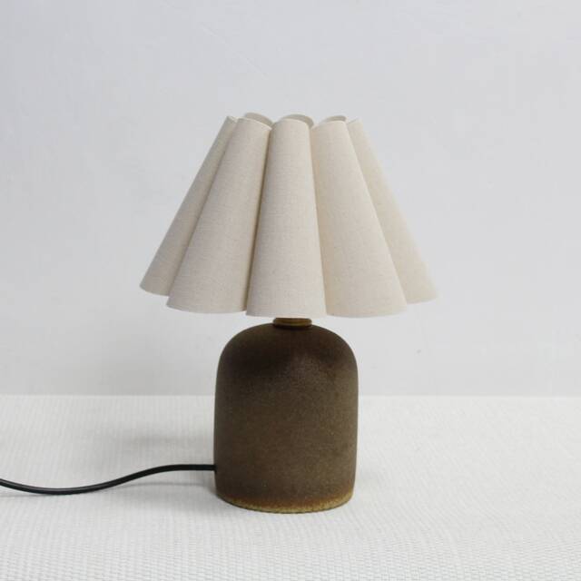 Handmade Burlap Pleated Lamp With Brown Ceramic Base-5# - image 1