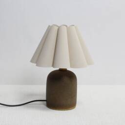 Handmade Burlap Pleated Lamp With Brown Ceramic Base-5#