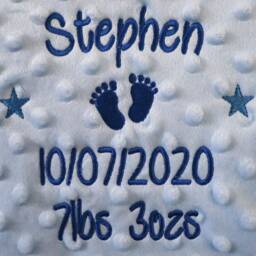 Personalised Baby Blanket Luxury Bubble Style Blue Round Font Name Date Weight Print - thumbnail 2