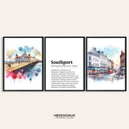 Southport Print Set - Of 3 Posters - Watercolour Merseyside Wall Hanging Artwork Art Travel Decor - thumbnail 1