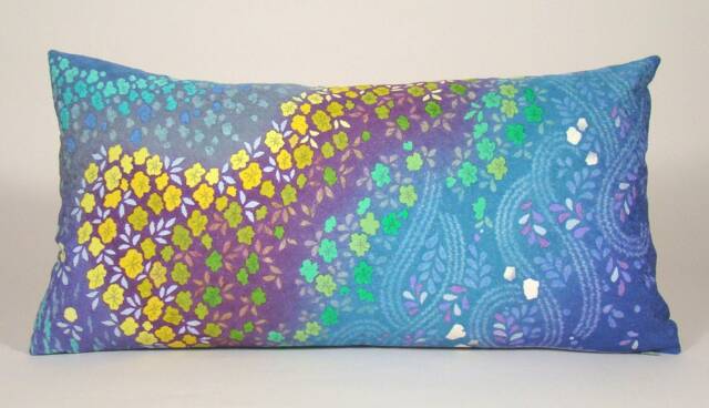 Shibori Silk Kimono Pillow Cover Rainbow Floral Lumbar - image 1
