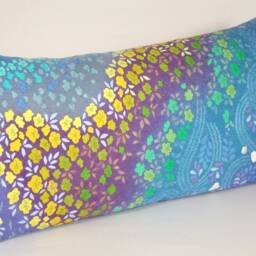 Shibori Silk Kimono Pillow Cover Rainbow Floral Lumbar - thumbnail 2