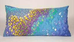 Shibori Silk Kimono Pillow Cover Rainbow Floral Lumbar - thumbnail 1