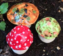 Fairy Mushrooms -Fabulous Fungi Three Hand Crafted Ceramic Toadstools - T203 Garden Statue, Gnome Mushroom, Aquarium Decoration