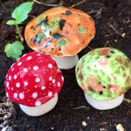 Fairy Mushrooms -Fabulous Fungi Three Hand Crafted Ceramic Toadstools - T203 Garden Statue, Gnome Mushroom, Aquarium Decoration - thumbnail 2