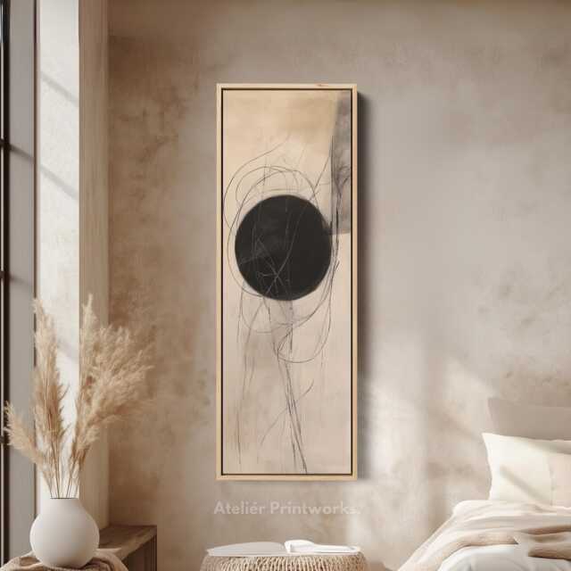Modern Black Circle Vertical Wall Art Framed Canvas Print Minimal Abstract Painting Tall For Office Living Room Or Bedroom - image 1