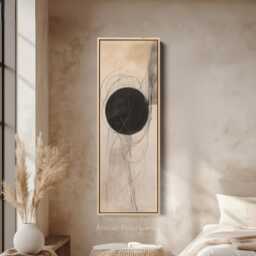Modern Black Circle Vertical Wall Art Framed Canvas Print Minimal Abstract Painting Tall For Office Living Room Or Bedroom