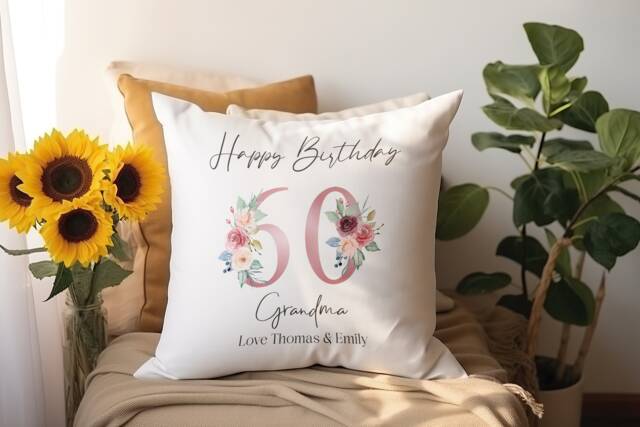 Personalised Milestone Birthday Cushion Floral Keepsake Gift - image 1
