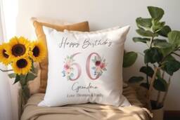 Personalised Milestone Birthday Cushion Floral Keepsake Gift - thumbnail 1