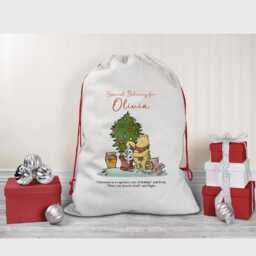 Personalised Winnie The Pooh Christmas Stocking, Small Gift Sack, 40 X30 cm Linen Style Stocking - thumbnail 2