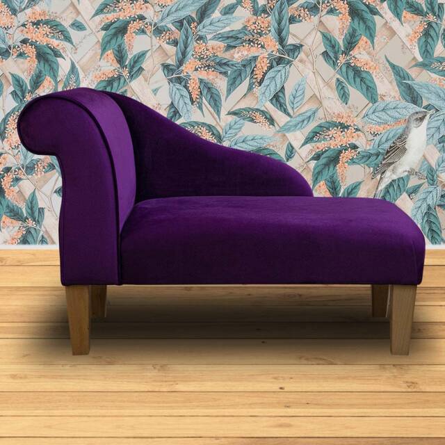 Handmade Purple Velvet Chaise Longue Small Sofa Daybed Accent Chair - image 1
