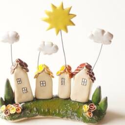 Handmade Ceramic Miniature House Rustic Sun & Clouds Decor - thumbnail 2
