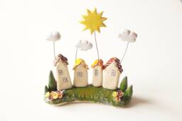 Handmade Ceramic Miniature House Rustic Sun & Clouds Decor - thumbnail 1