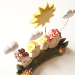 Handmade Ceramic Miniature House Rustic Sun & Clouds Decor - thumbnail 4