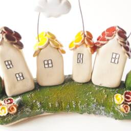 Handmade Ceramic Miniature House Rustic Sun & Clouds Decor - thumbnail 3