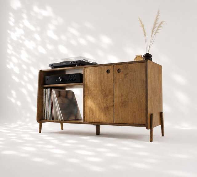 Shinjuku - Mid Century Modern Record Player Cabinet, Birch Plywood Vinyl Storage With Doors - image 1