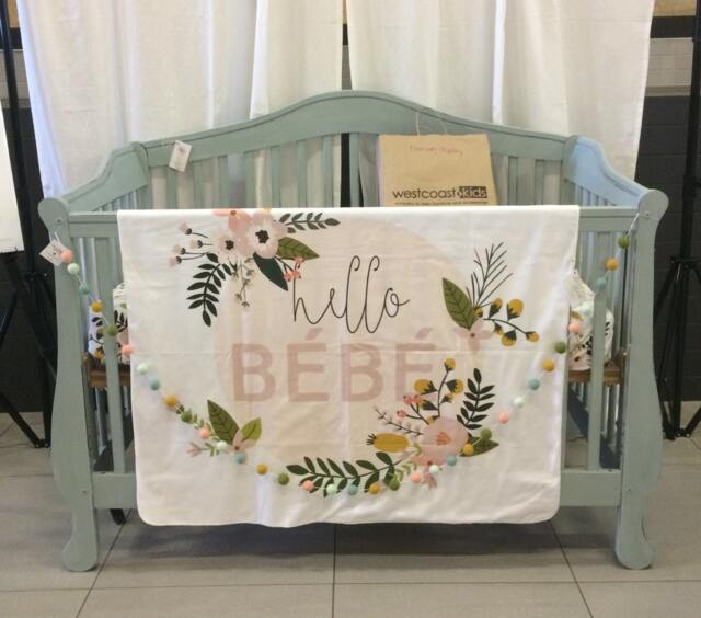 Hello Bebe Baby Blanket, Crib Bedding, Sheet, Photoprop, Floral Swaddle, Gift, Modern Nursery Decor - image 1