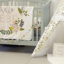 Hello Bebe Baby Blanket, Crib Bedding, Sheet, Photoprop, Floral Swaddle, Gift, Modern Nursery Decor - thumbnail 2