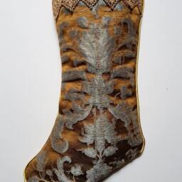 Luxury Christmas Stocking Bronze & Silver Silk Jacquard Rubelli Fabric Les Indes Galantes Pattern - Made in Italy - thumbnail 2
