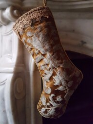Luxury Christmas Stocking Bronze & Silver Silk Jacquard Rubelli Fabric Les Indes Galantes Pattern - Made in Italy