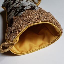 Luxury Christmas Stocking Bronze & Silver Silk Jacquard Rubelli Fabric Les Indes Galantes Pattern - Made in Italy - thumbnail 3