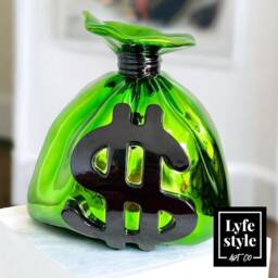 Chrome Green Money Bag Sculpture Alec Monopoly Inspired Pop Art - thumbnail 4