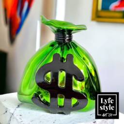 Chrome Green Money Bag Sculpture Alec Monopoly Inspired Pop Art