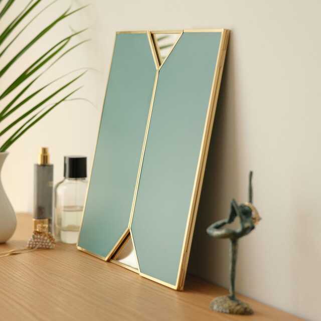 Vanity Makeup Mirror Brass Desktop Tabletop Desk Gold Decorative Scandinavian Portable Bedroom Bohemian Modern 24x12 - image 1
