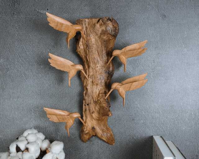 Hand Carved Wooden Hummingbird Sculpture Driftwood Art 15 - image 1