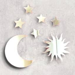 Acrylic Moon, Sun & Stars Mirror Wall Art Personalized Engraving Available - thumbnail 3