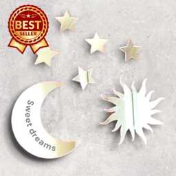 Acrylic Moon, Sun & Stars Mirror Wall Art Personalized Engraving Available