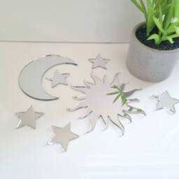 Acrylic Moon, Sun & Stars Mirror Wall Art Personalized Engraving Available - thumbnail 2