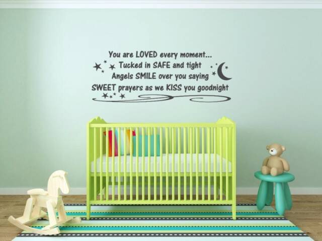 You Are Loved Every Moment. Tucked in Safe & Tight. Angels Smile Over You Saying Sweet Prayers As We Kiss Goodnight. Wall Decal - image 1