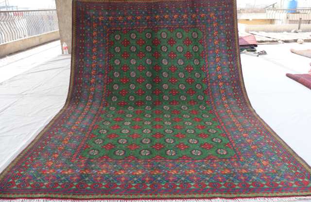 7x10 Green Afghan Bukhara Rug, Turkmen Hand Knotted Veg Dyes Plush Wool Oriental Tribal Area Traditional Rug For Living Room - image 1