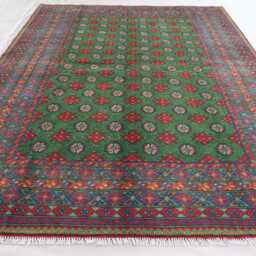 7x10 Green Afghan Bukhara Rug, Turkmen Hand Knotted Veg Dyes Plush Wool Oriental Tribal Area Traditional Rug For Living Room - thumbnail 3