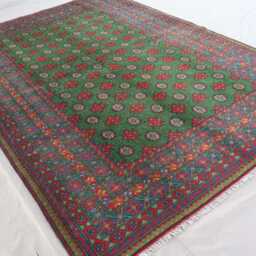 7x10 Green Afghan Bukhara Rug, Turkmen Hand Knotted Veg Dyes Plush Wool Oriental Tribal Area Traditional Rug For Living Room - thumbnail 2