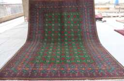 7x10 Green Afghan Bukhara Rug, Turkmen Hand Knotted Veg Dyes Plush Wool Oriental Tribal Area Traditional Rug For Living Room - thumbnail 1